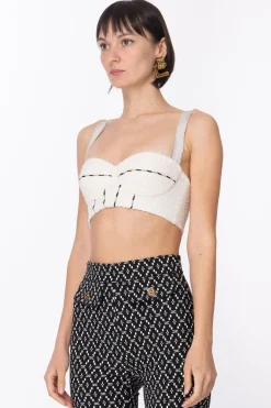 Elisabetta Franchi Top In Tweed Sfrangiato con PipingBURRO