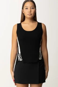 Elisabetta Franchi Top In Maglia con Bande LogateNERO/BURRO