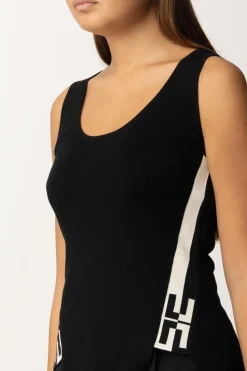 Elisabetta Franchi Top In Maglia con Bande LogateNERO/BURRO