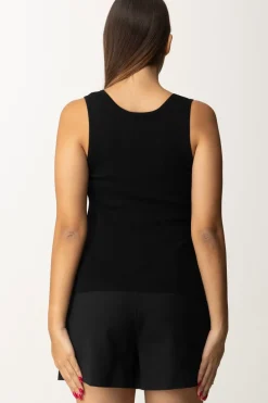 Elisabetta Franchi Top In Maglia con Bande LogateNERO/BURRO
