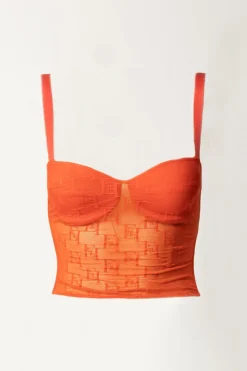 Elisabetta Franchi Top In Tulle con Stampa EfCORALLO