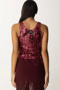 Elisabetta Franchi Top Ricamato con Frange Di PaillettesROUGE NOIR