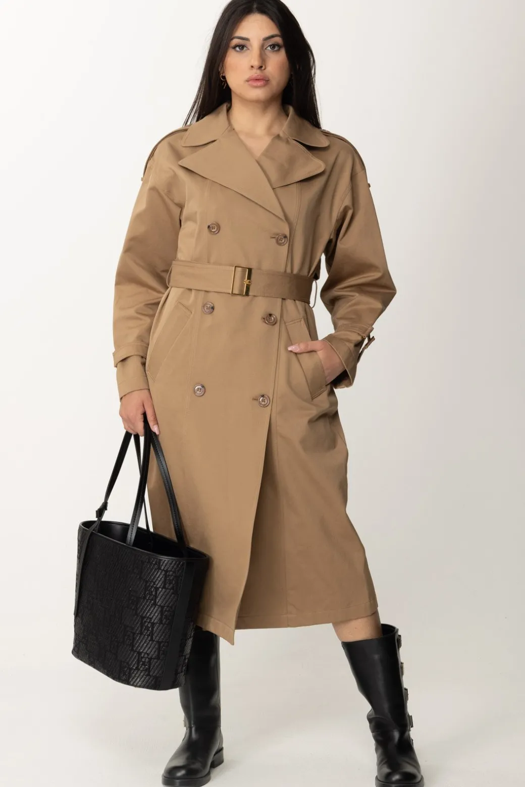 Elisabetta Franchi Trench In Cotone con Maxi CollettoTORTORA