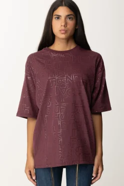 Elisabetta Franchi T-shirt Over con Stampa Logo LucidaROUGE NOIR