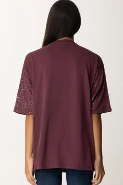 Elisabetta Franchi T-shirt Over con Stampa Logo LucidaROUGE NOIR