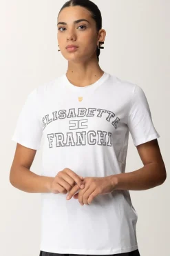 Elisabetta Franchi T-shirt In Jersey con Stampa CollegeGESSO
