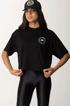 Elisabetta Franchi T-shirt Cropped con Stampa Logo NeroNERO