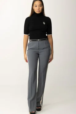 Elisabetta Franchi T-shirt Dolcevita In Maglia con LogoNERO/BURRO