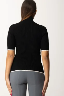 Elisabetta Franchi T-shirt Dolcevita In Maglia con LogoNERO/BURRO