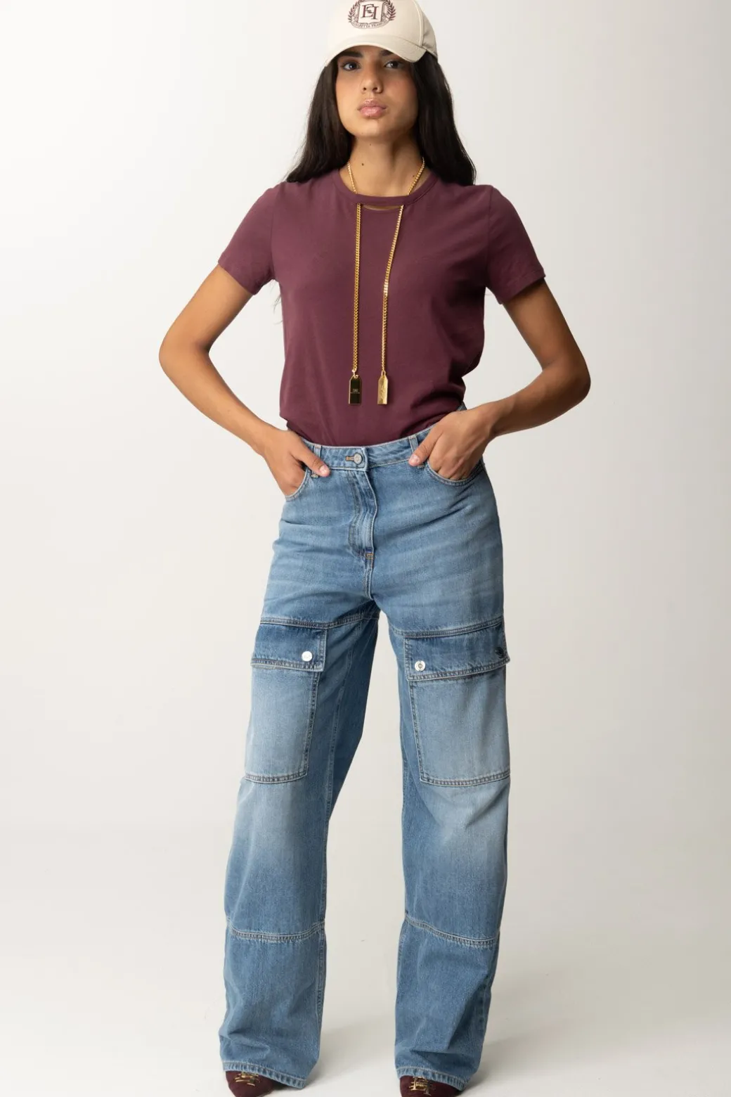 Elisabetta Franchi T-shirt In Jersey con CollanaROUGE NOIR