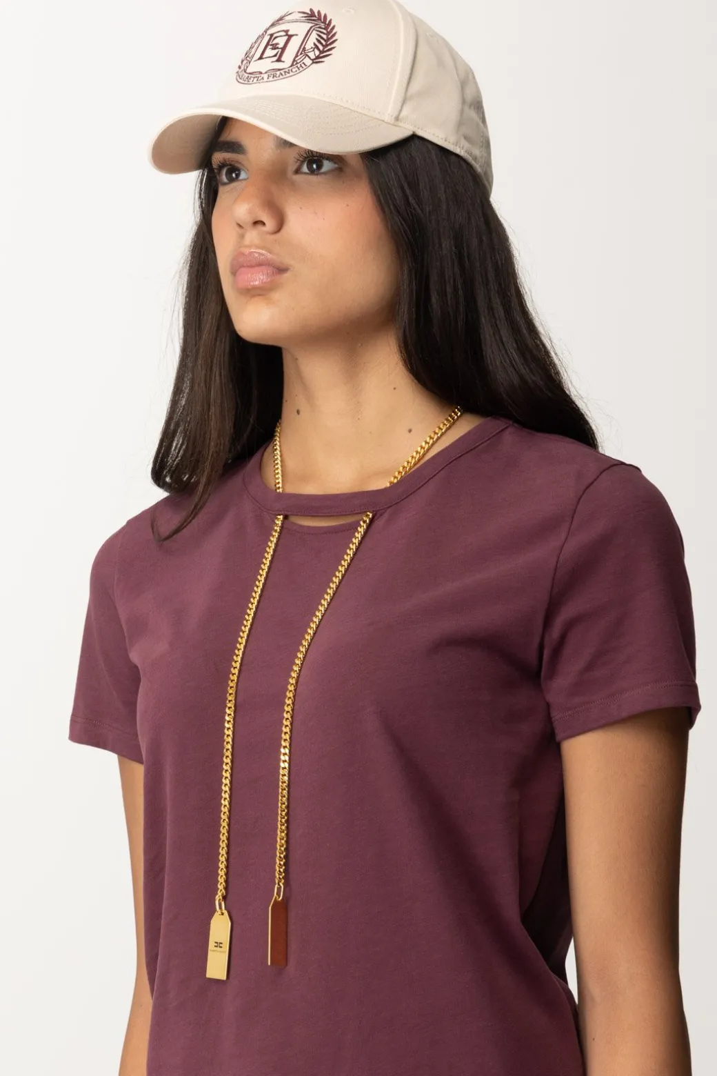 Elisabetta Franchi T-shirt In Jersey con CollanaROUGE NOIR