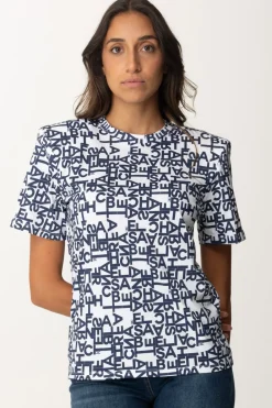 Elisabetta Franchi T-shirt con Logo Lettering PiccoloGESSO/NAVY