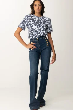 Elisabetta Franchi T-shirt con Logo Lettering PiccoloGESSO/NAVY