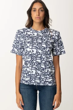 Elisabetta Franchi T-shirt con Logo Lettering PiccoloGESSO/NAVY