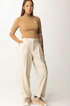 Elisabetta Franchi T-shirt Dolcevita In Maglia con LogoCAMEL/BURRO