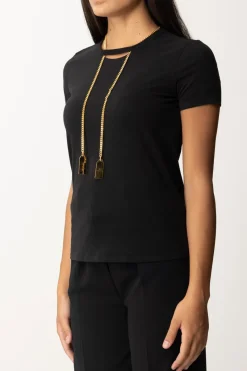 Elisabetta Franchi T-shirt In Jersey con CollanaNERO
