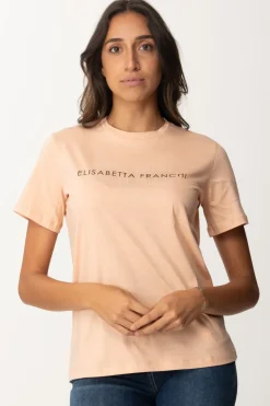 Elisabetta Franchi T-shirt con Logo In StrassPEACH ROSE