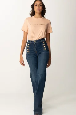Elisabetta Franchi T-shirt con Logo In StrassPEACH ROSE