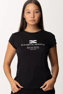 Elisabetta Franchi T-shirt In Jersey Modal con Stampa LogoNERO