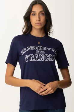 Elisabetta Franchi T-shirt In Jersey con Stampa CollegeNAVY