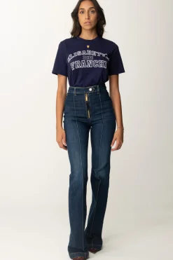 Elisabetta Franchi T-shirt In Jersey con Stampa CollegeNAVY