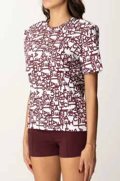 Elisabetta Franchi T-shirt con Logo Lettering PiccoloGESSO/ROUGE NOIR