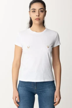 Elisabetta Franchi T-shirt con Piercing e CharmsGESSO