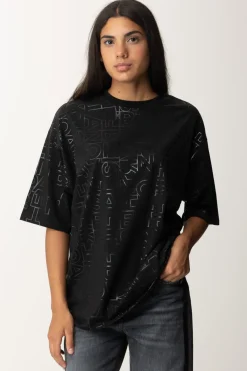 Elisabetta Franchi T-shirt Over con Stampa Logo LucidaNERO