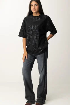 Elisabetta Franchi T-shirt Over con Stampa Logo LucidaNERO