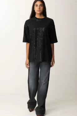 Elisabetta Franchi T-shirt Over con Stampa Logo LucidaNERO