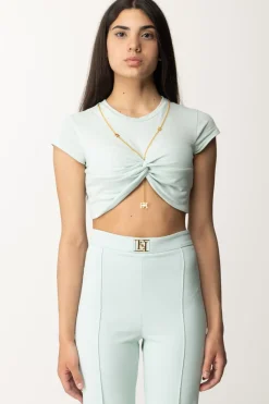 Elisabetta Franchi T-shirt Cropped con NodoACQUA