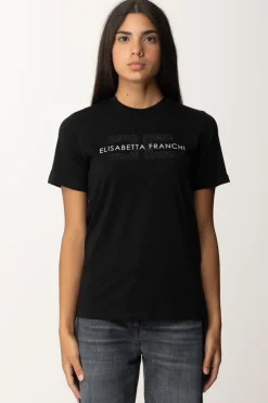 Elisabetta Franchi T-shirt con Logo In StrassNERO