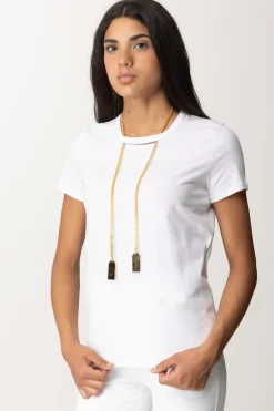 Elisabetta Franchi T-shirt In Jersey con CollanaGESSO