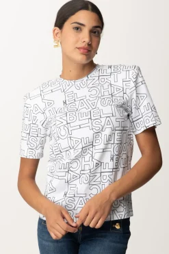 Elisabetta Franchi T-shirt Stampa LetteringGESSO/NERO