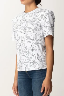 Elisabetta Franchi T-shirt Stampa LetteringGESSO/NERO
