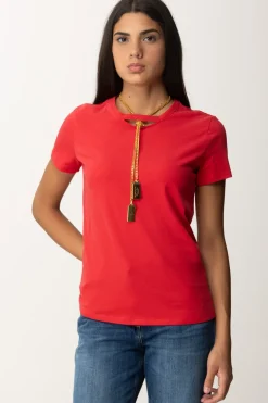 Elisabetta Franchi T-shirt In Jersey con CollanaRED PASSION