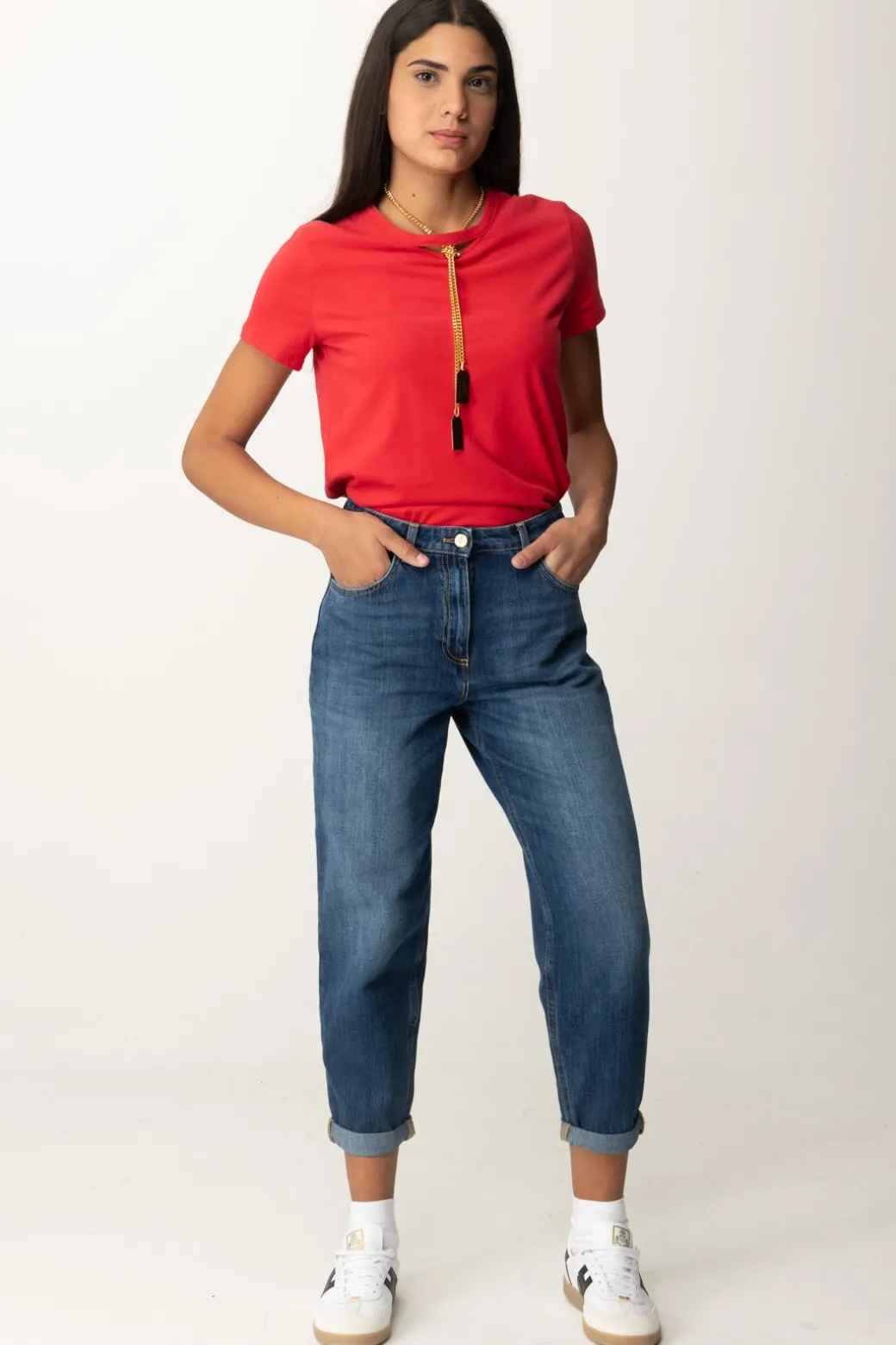 Elisabetta Franchi T-shirt In Jersey con CollanaRED PASSION