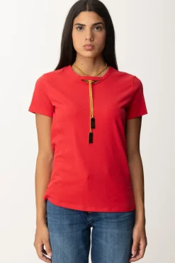 Elisabetta Franchi T-shirt In Jersey con CollanaRED PASSION