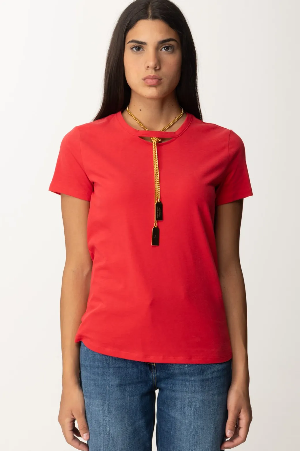 Elisabetta Franchi T-shirt In Jersey con CollanaRED PASSION