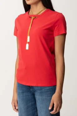 Elisabetta Franchi T-shirt In Jersey con CollanaRED PASSION