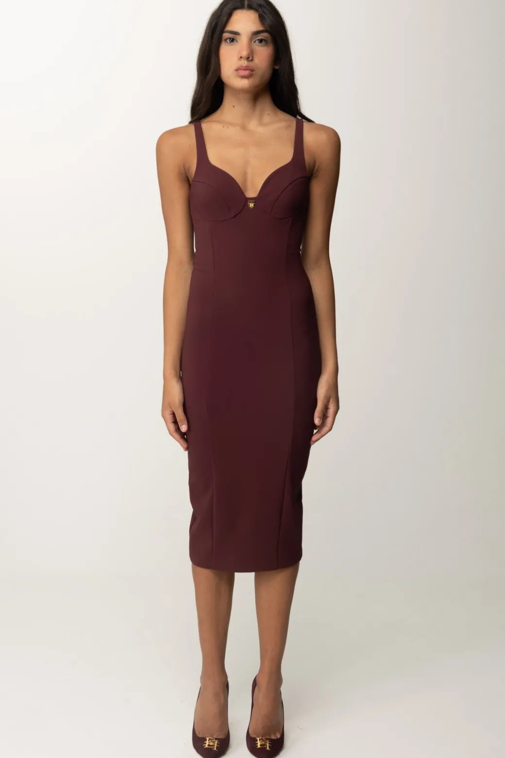 Elisabetta Franchi Tubino Stretch Taglio Coppe e CharmROUGE NOIR