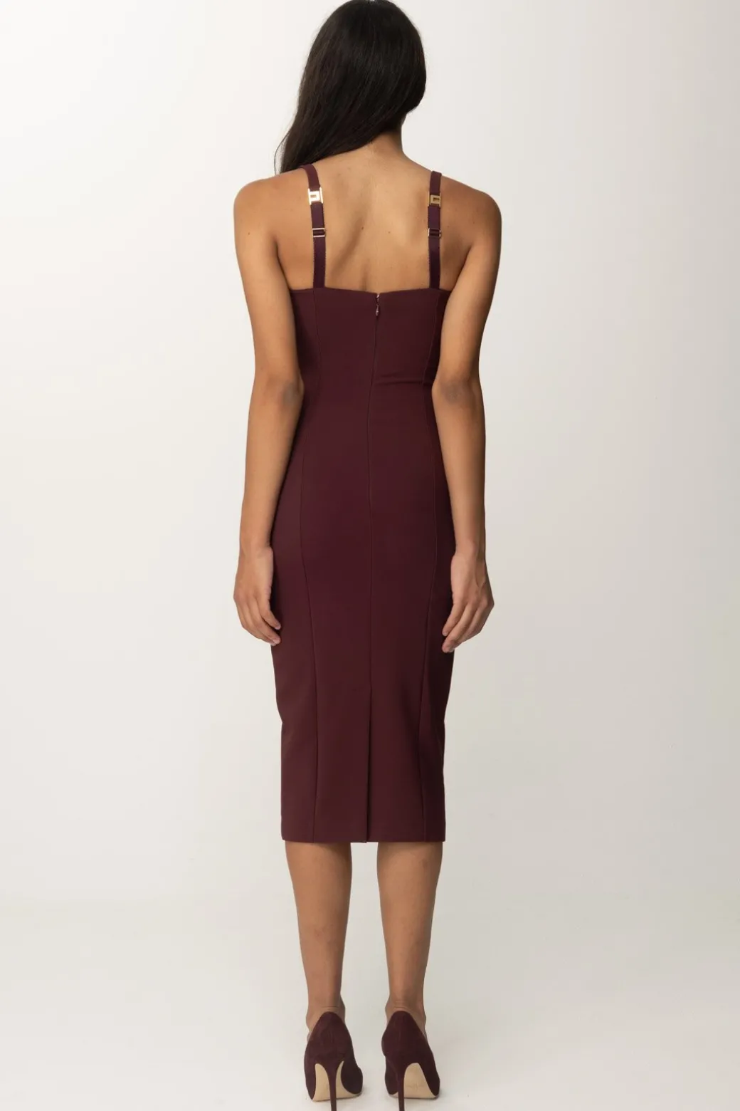 Elisabetta Franchi Tubino Stretch Taglio Coppe e CharmROUGE NOIR