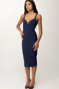 Elisabetta Franchi Tubino Stretch Taglio Coppe e CharmNAVY