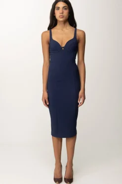 Elisabetta Franchi Tubino Stretch Taglio Coppe e CharmNAVY