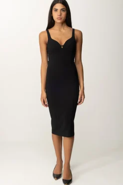 Elisabetta Franchi Tubino Stretch Taglio Coppe e CharmNERO