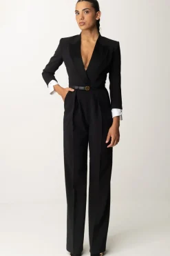 Elisabetta Franchi Tuta con Cintura e Dettagli In RasoNERO