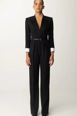 Elisabetta Franchi Tuta con Cintura e Dettagli In RasoNERO
