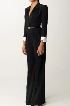 Elisabetta Franchi Tuta con Cintura e Dettagli In RasoNERO