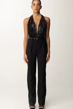 Elisabetta Franchi Tuta con Cintura e Top RicamatoNERO