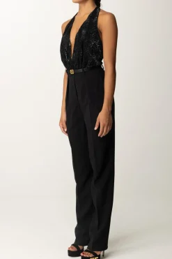 Elisabetta Franchi Tuta con Cintura e Top RicamatoNERO